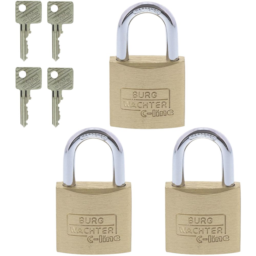 Image of Sterling Brass Keyed Alike Long Shackle Padlock 30mm 3 Pack 