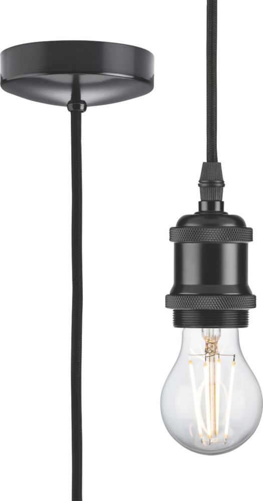 Image of Knightsbridge 1.8m Vintage Long Pendant Light Fitting ES Matt Black 3 1/2" 