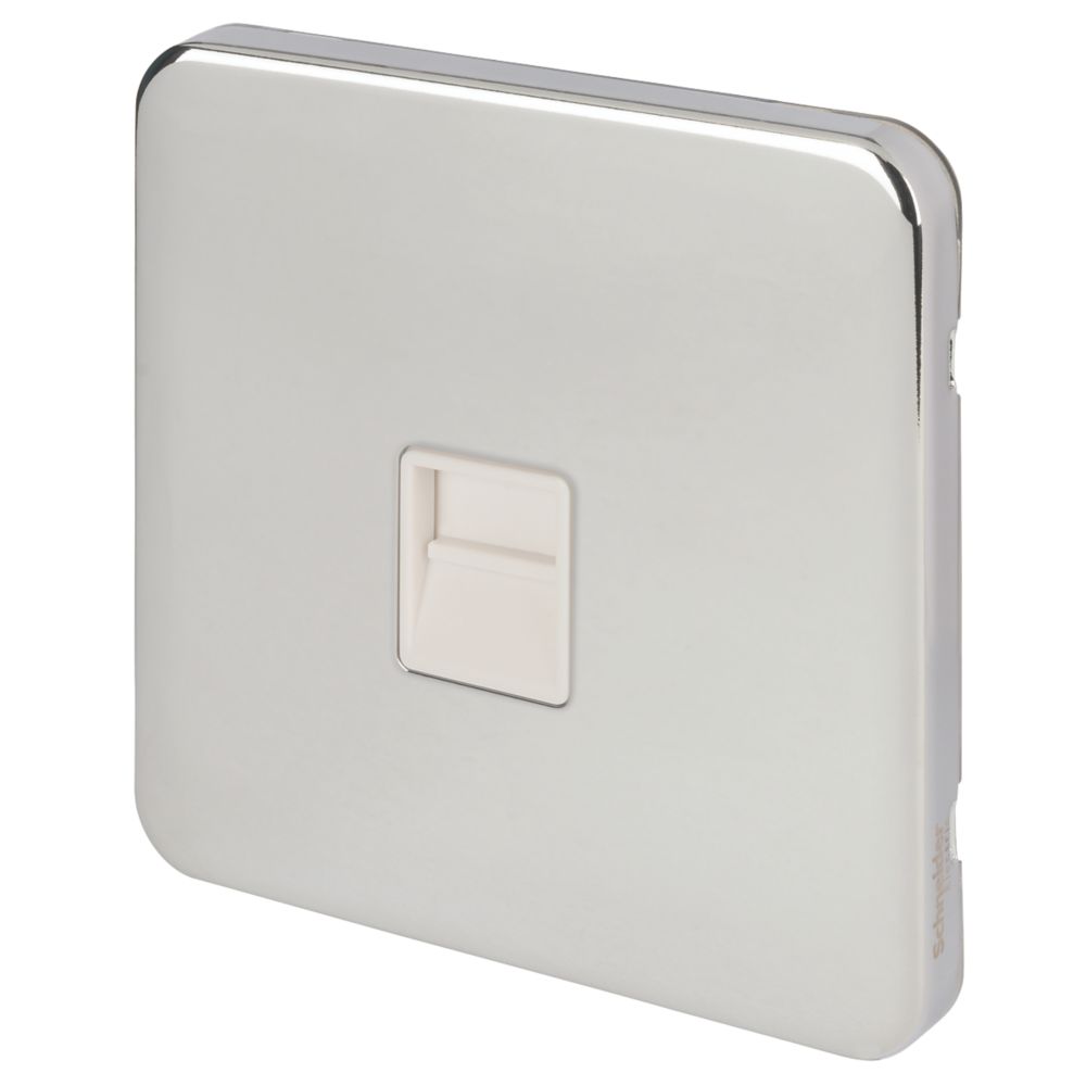 Image of Schneider Electric Lisse Deco Slave Telephone Socket Polished Chrome with White Inserts 