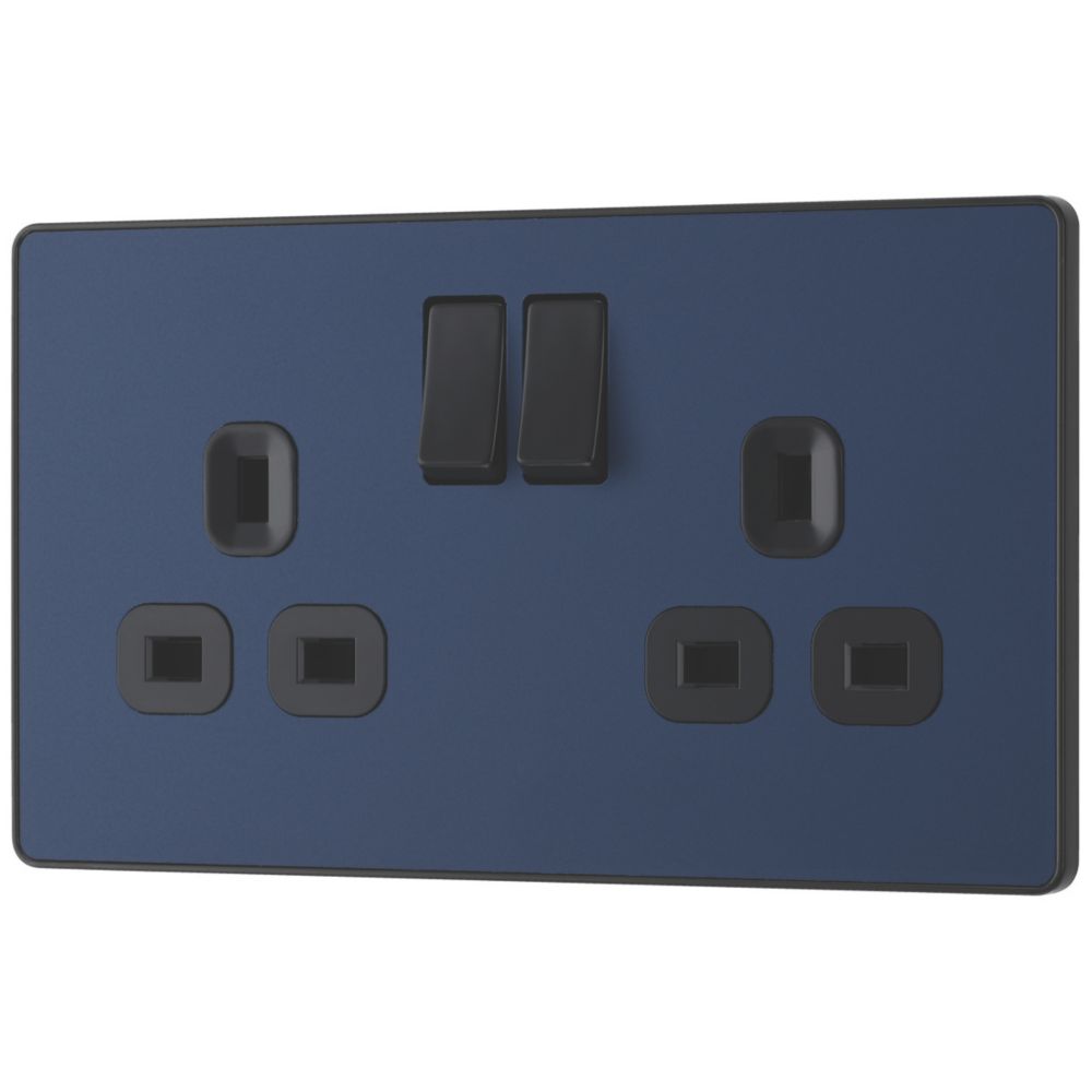 Image of British General Evolve 13A 2-Gang SP Switched Socket Blue with Black Inserts 