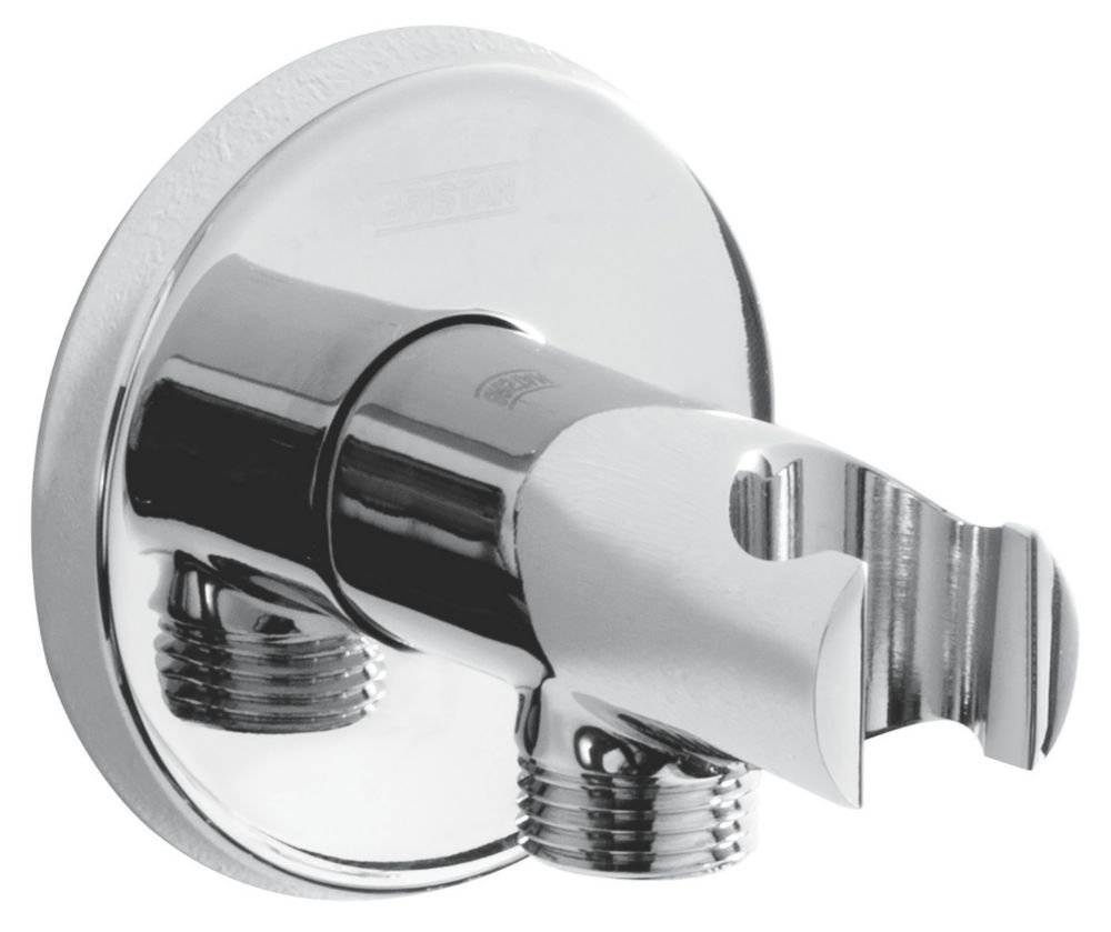Image of Bristan Easyfit Contemporary Round Shower Wall Outlet with Handset Holder Bracket Chrome 80mm 