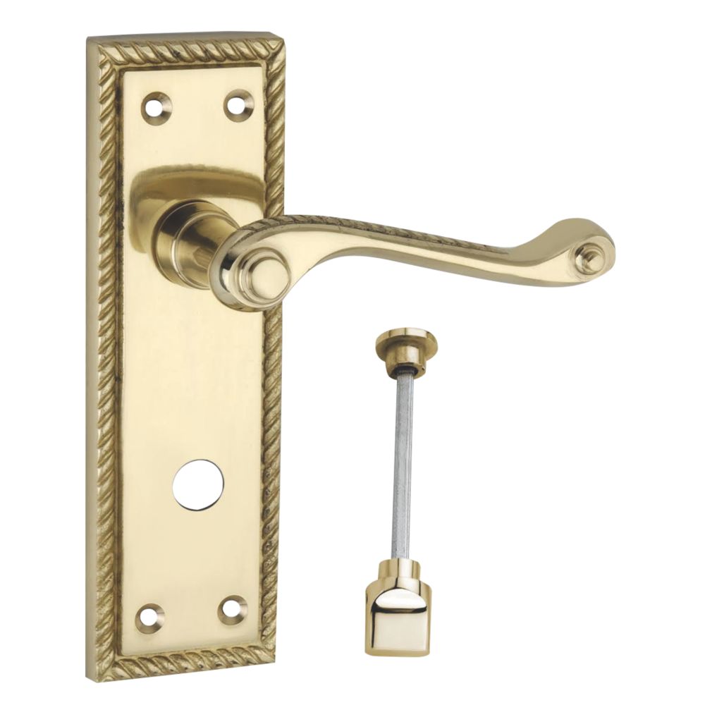 Image of Smith & Locke Long Georgian Fire Rated WC Door Handles Pair Polished Brass 