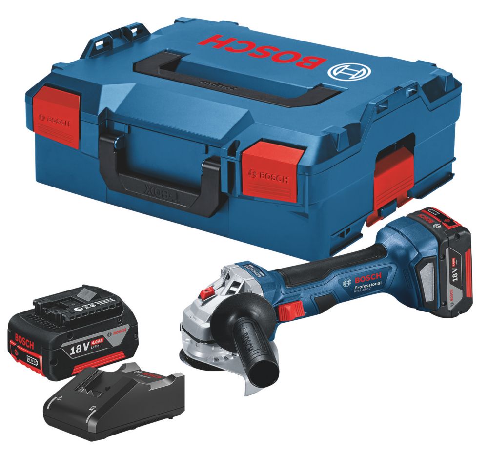 Image of Bosch GWS 18V-7 18V 2 x 4.0Ah Li-Ion Coolpack 4 1/2" Brushless Cordless Angle Grinder 