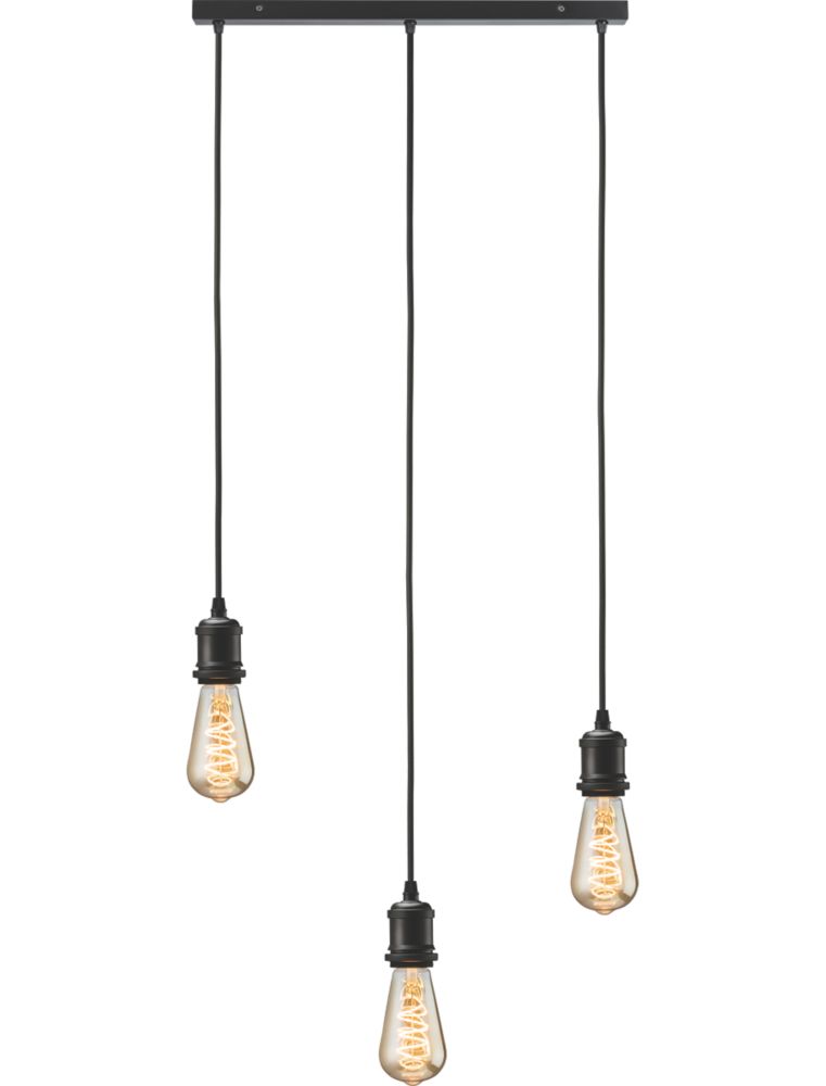 Image of Knightsbridge Vintage Style 3-Light Bar Pendant Matt Black 