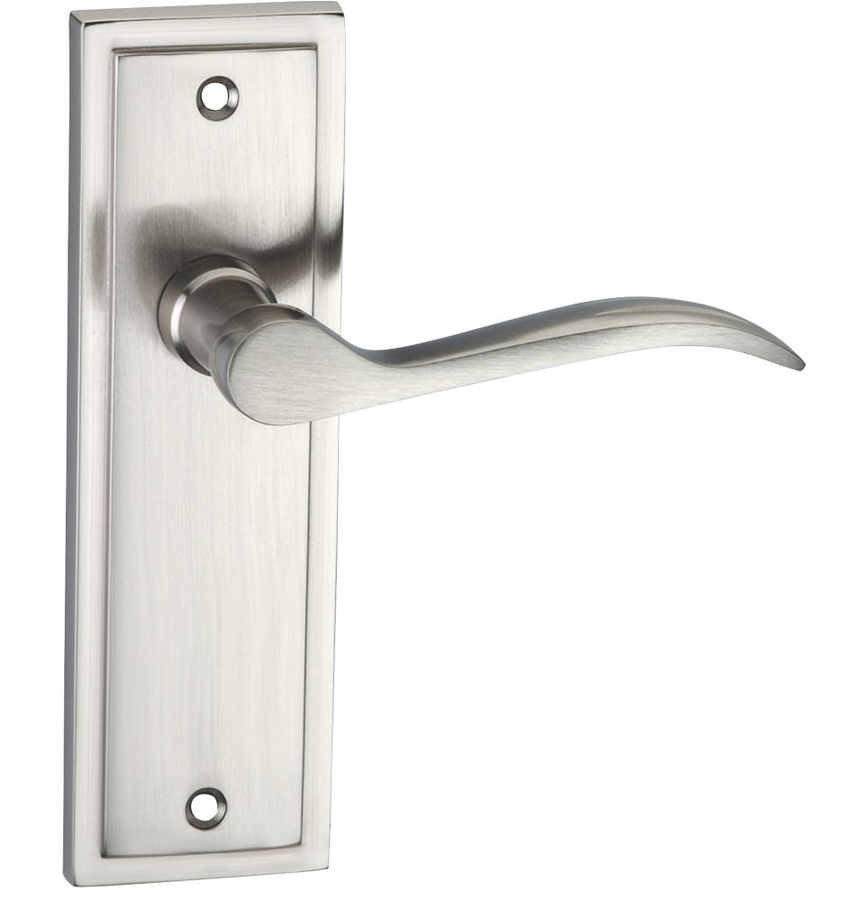 Image of Designer Levers Berkeley Latch Lever on Backplate Door Handle Pair Satin Nickel 