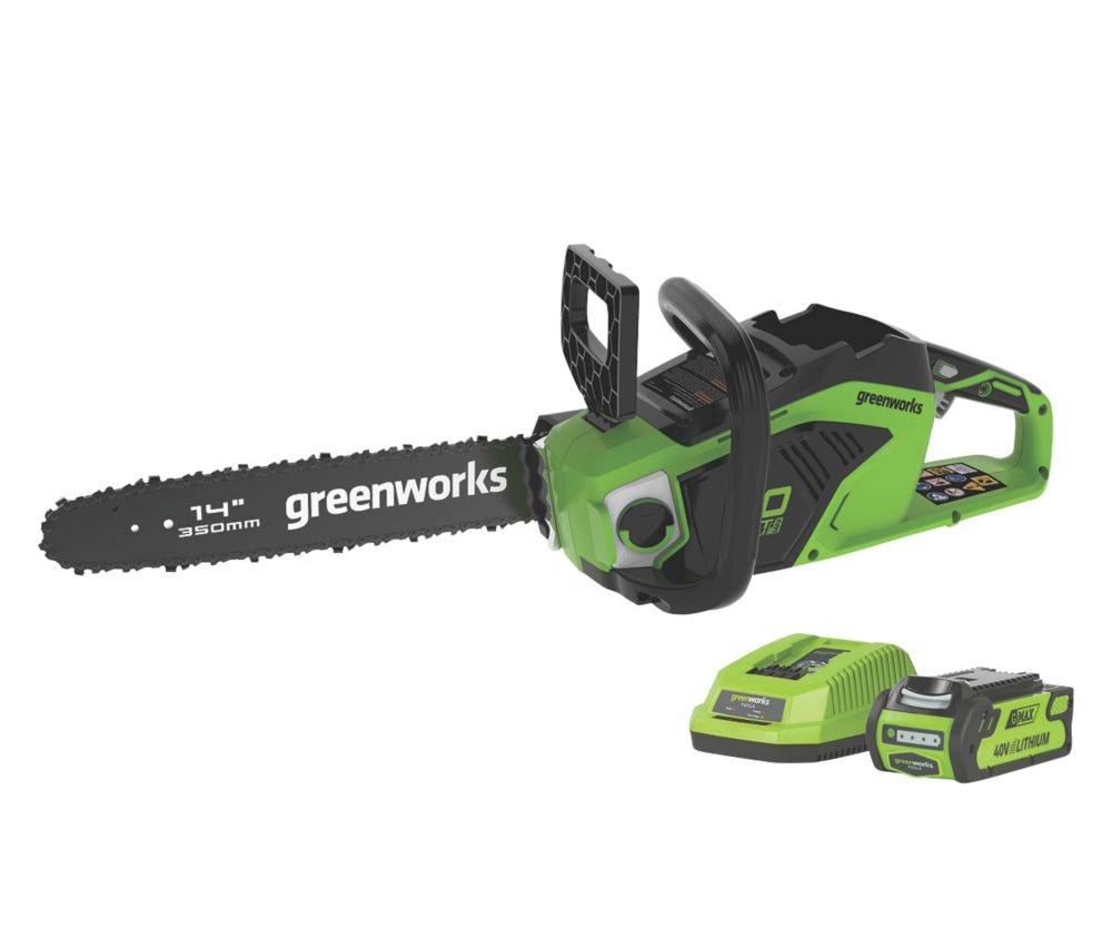 Image of Greenworks GWGD40CS15K2 40V 1 x 2.0Ah Li-Ion Brushless Cordless 35cm Chainsaw 