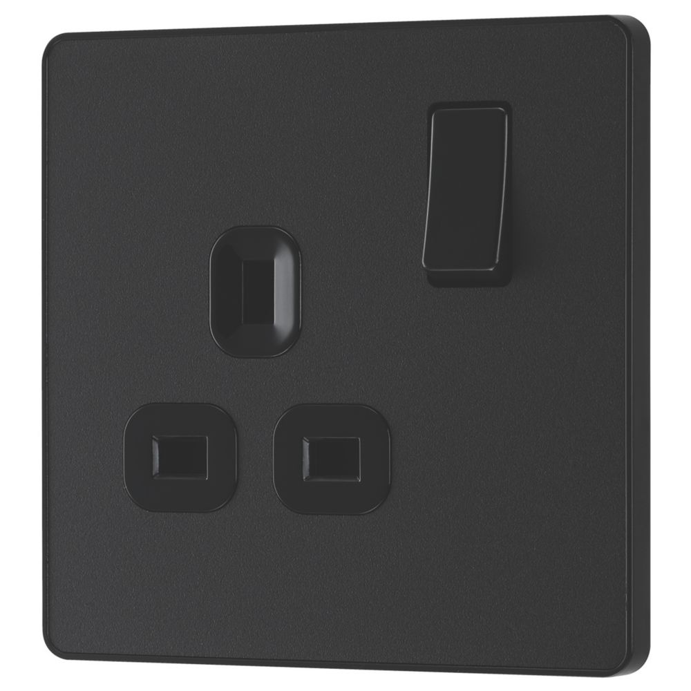 Image of British General Evolve 13A 1-Gang SP Switched Socket Matt Black with Black Inserts 