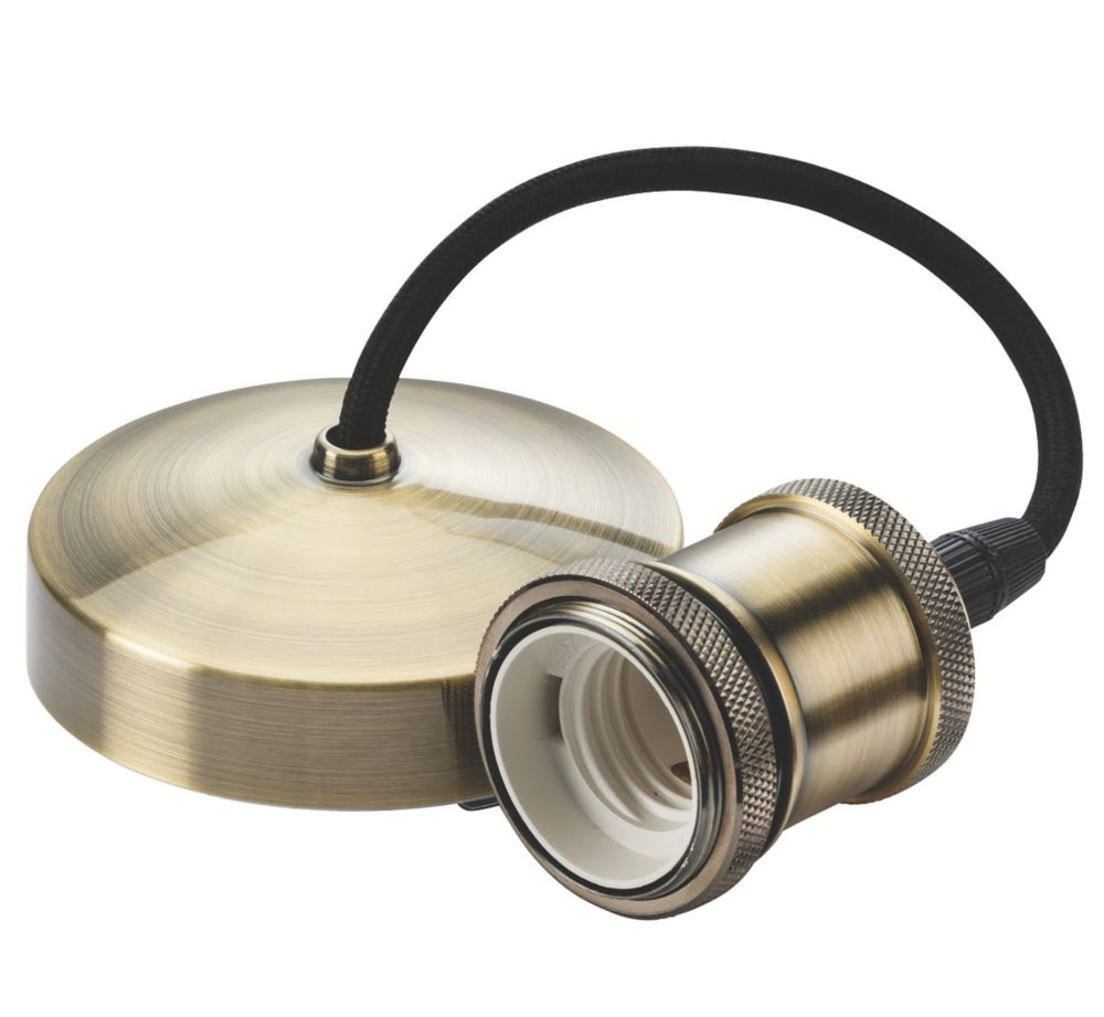 Image of Knightsbridge 6" Vintage Pendant Light Fitting ES Antique Brass 3 1/2" 