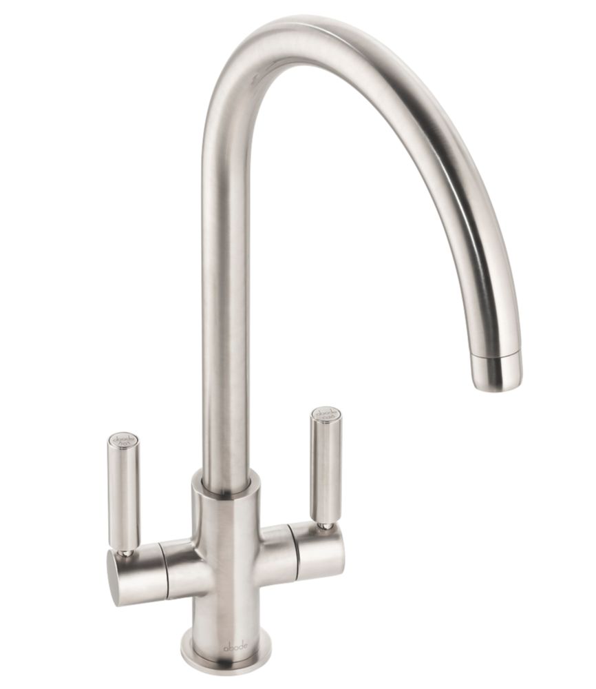 Image of Abode Globe Swan Dual-Lever Mono Mixer Kitchen Tap Brushed Nickel 