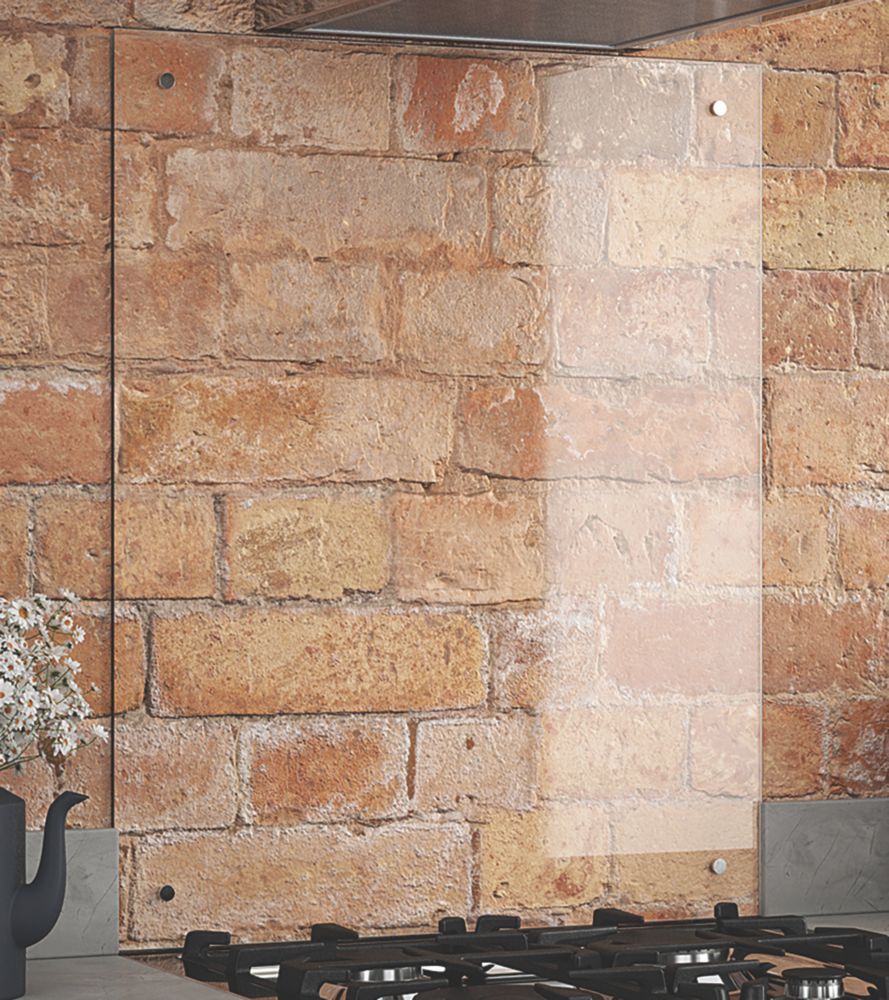 Image of Splashback Clear with Chrome Caps Splashback 600mm x 750mm x 6mm 