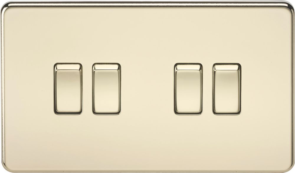 Image of Knightsbridge 10AX 4-Gang 2-Way Light Switch Polished Brass 