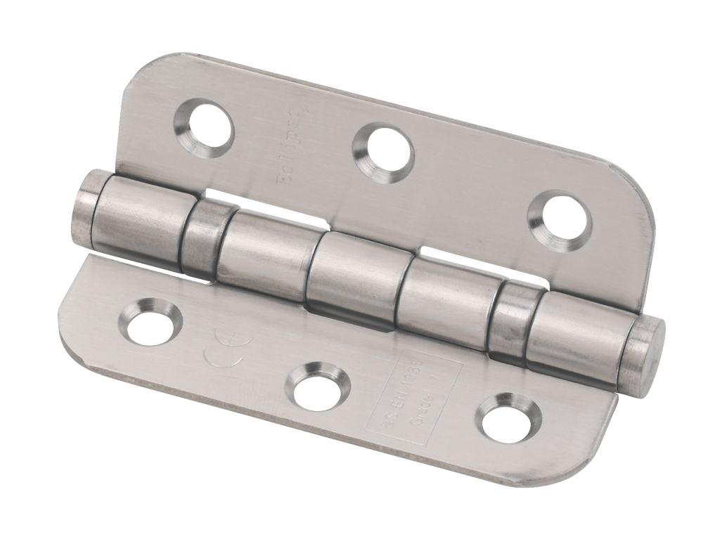 Image of Eclipse Satin Stainless Steel Grade 7 Fire Rated Radius Ball Bearing Hinges 76mm x 51mm 2 Pack 