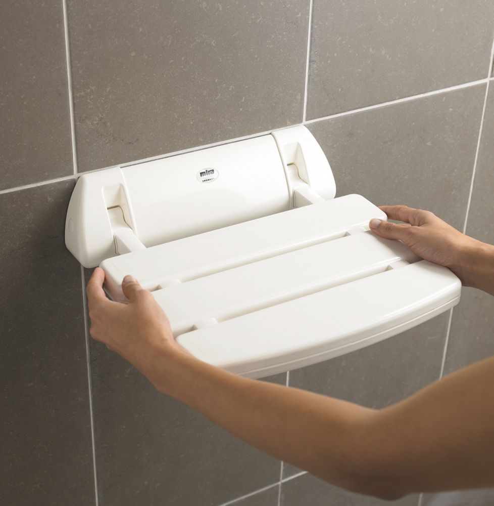 Image of Mira Wall-Mounted Shower Seat White 