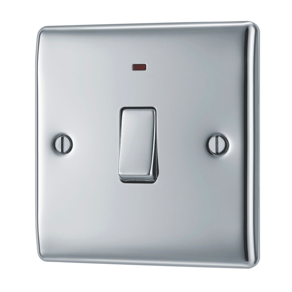 Image of British General Nexus Metal 20A 1-Gang DP Control Switch Polished Chrome with LED 