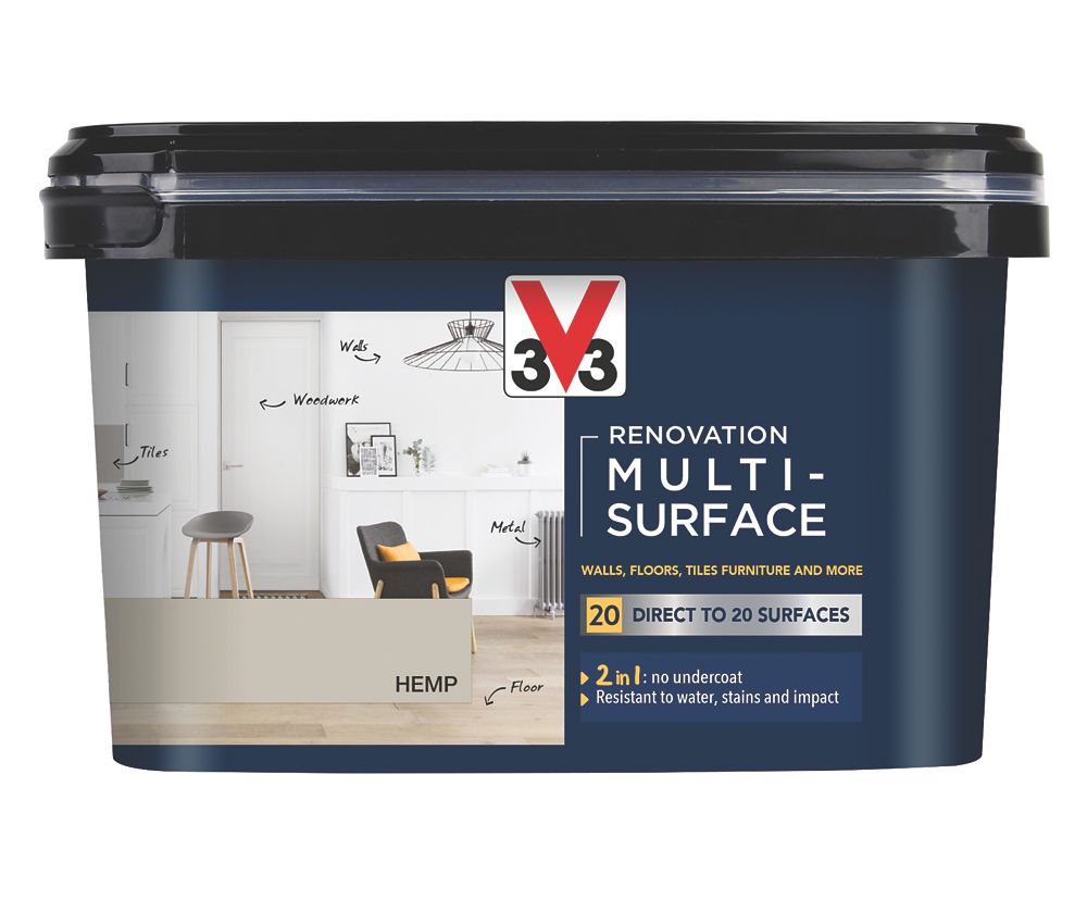 Image of V33 Satin Hemp Acrylic Renovation Multi-Surface Paint 2Ltr 
