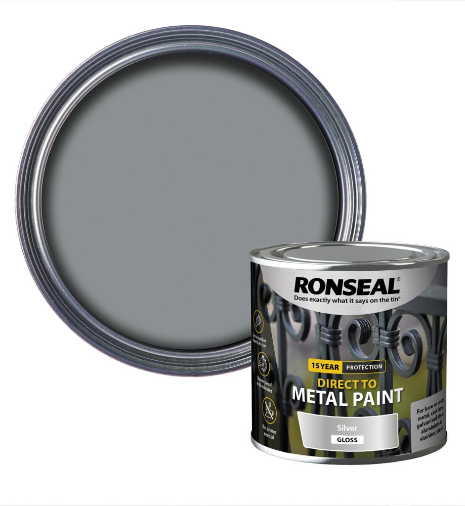 Image of Ronseal Gloss Direct to Metal Paint Metallic Silver 250ml 