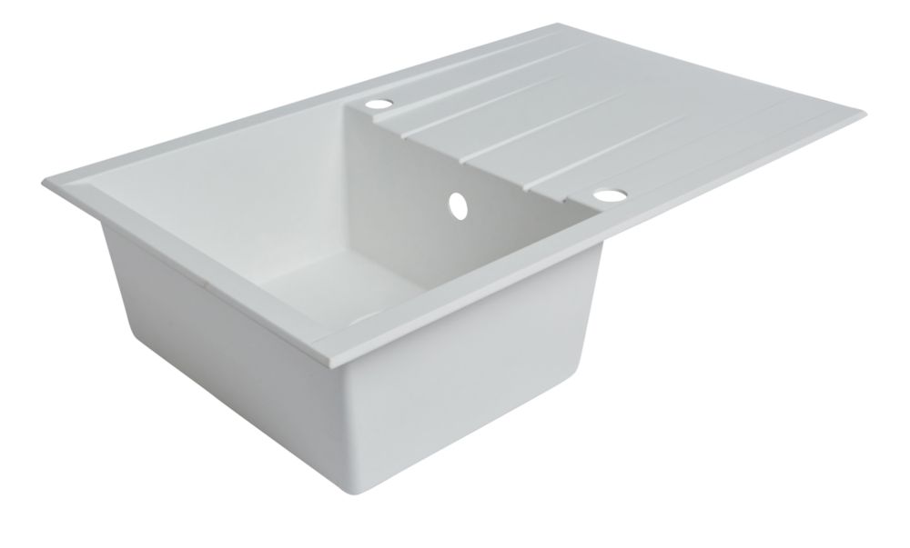 Image of 1 Bowl Plastic & Resin Kitchen Sink & Drainer White Reversible 800mm x 500mm 