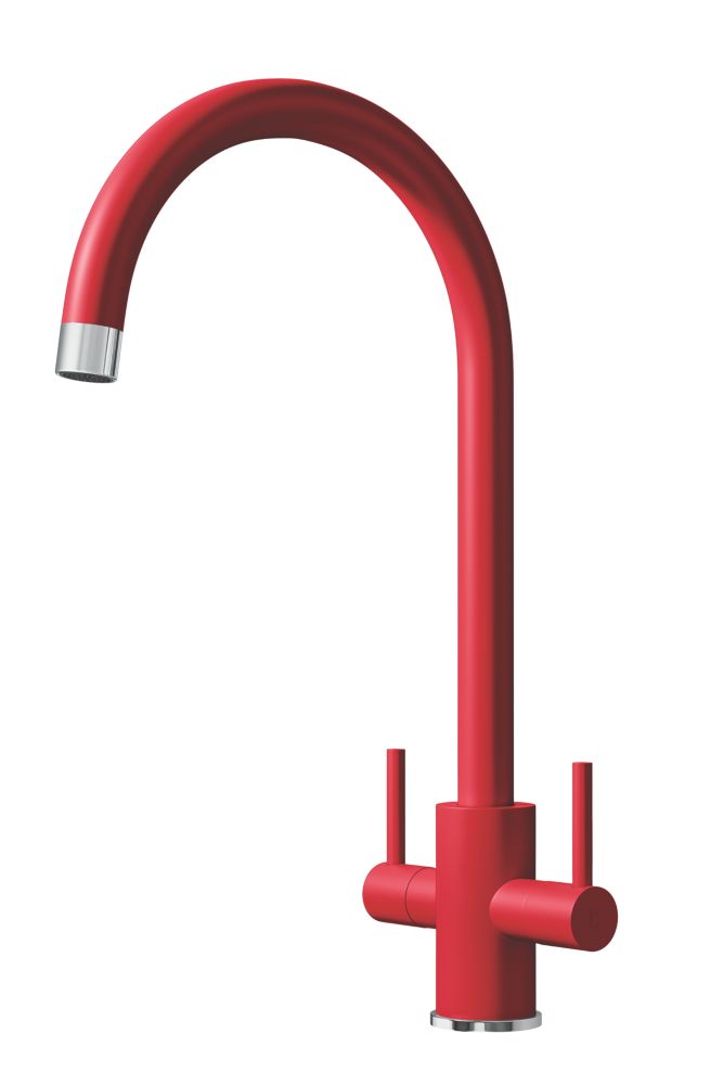 Image of ETAL Sorrento Twin Lever Kitchen Mixer Tap Matt Red 