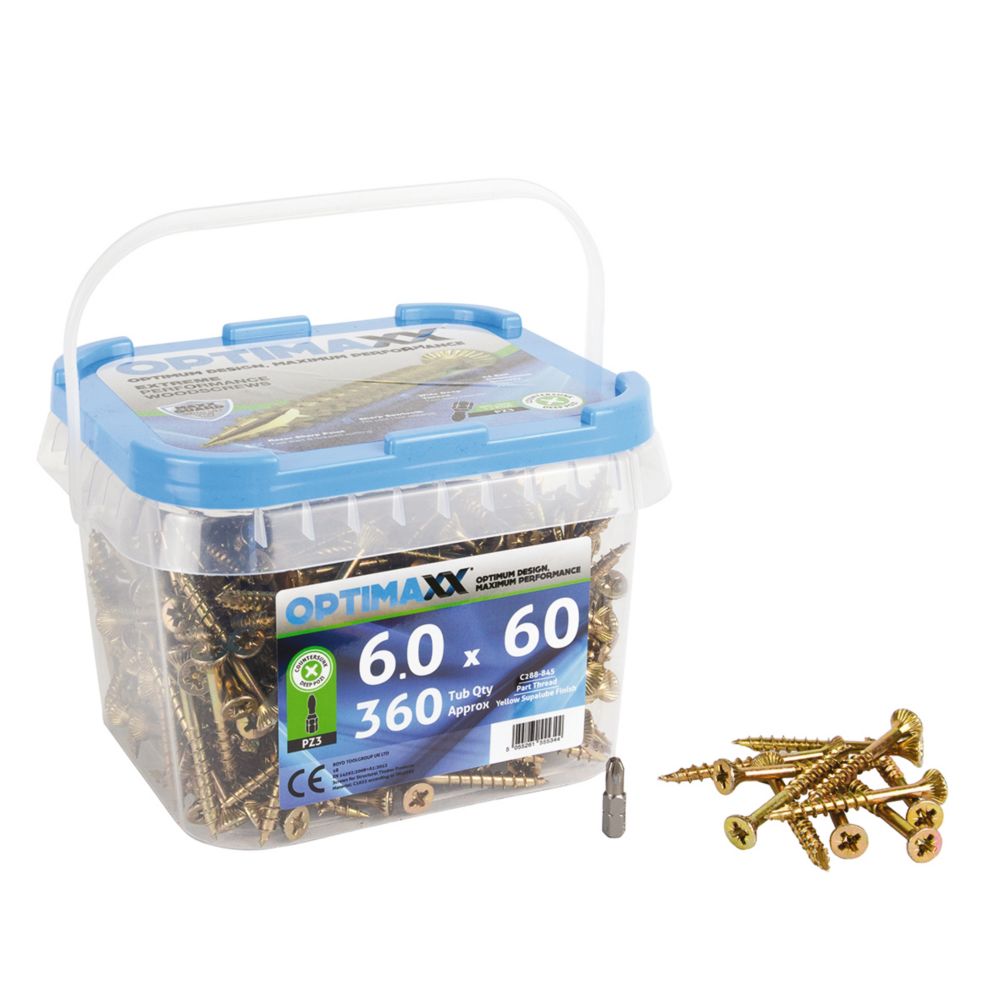 Image of Optimaxx PZ Countersunk Wood Screws 6mm x 60mm 360 Pack 