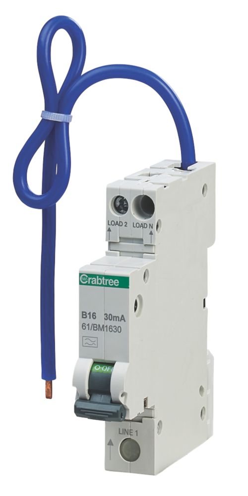 Image of Crabtree Starbreaker 16A 30mA SP & N Type B Mini-RCBO 