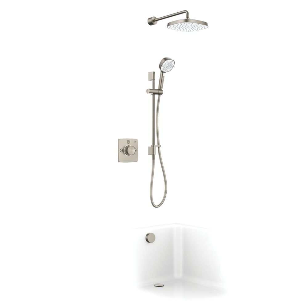 Image of Mira Evoco Rear-Fed Concealed Brushed Nickel Thermostatic Built-In Mixer Shower with Diverter & Bath Fill 