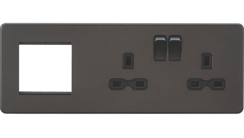 Image of Knightsbridge 13A 2-Gang DP Combination Plate Smoked Bronze with Black Inserts 