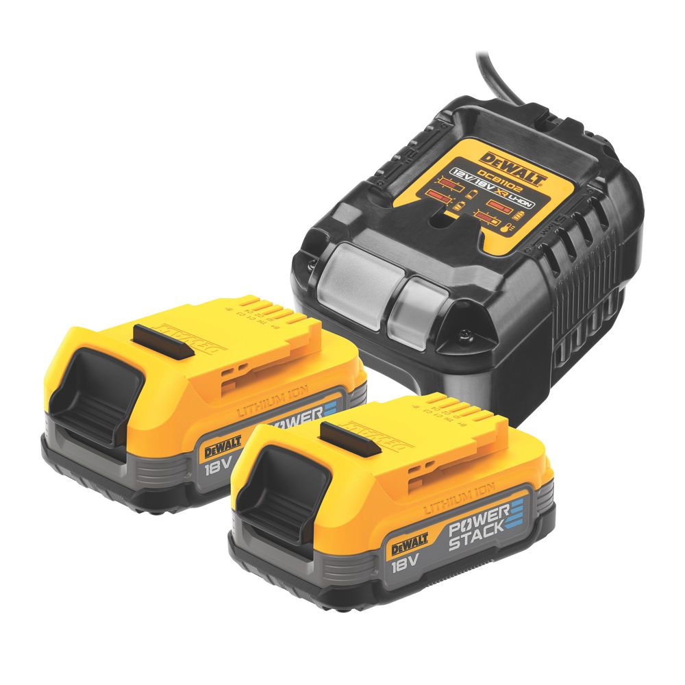 Image of DeWalt DCB1102E2-GB 18V 1.7Ah Li-Ion PowerStack Battery & Charger Kit 