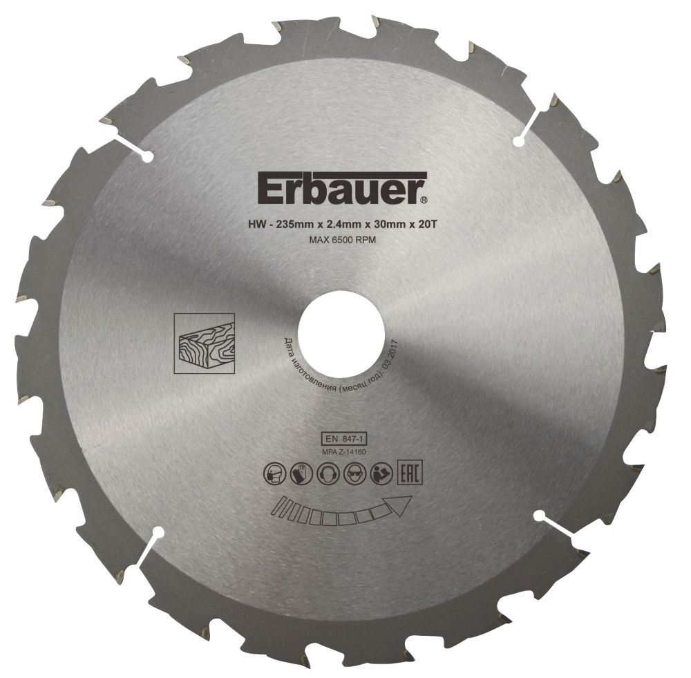Image of Erbauer Wood TCT Saw Blade 235mm x 30mm 20T 