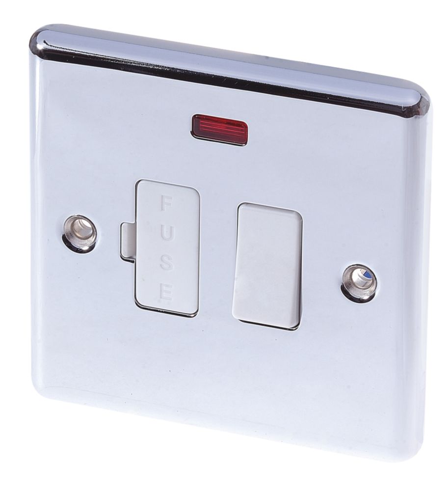 Image of LAP 13A Switched Fused Spur with LED Polished Chrome with White Inserts 