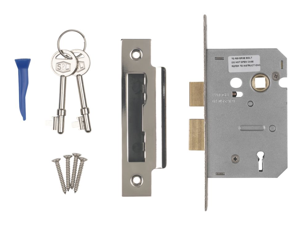 Image of Smith & Locke Fire Rated 3 Lever Nickel-Plated Mortice Sashlock 65mm Case - 44mm Backset 