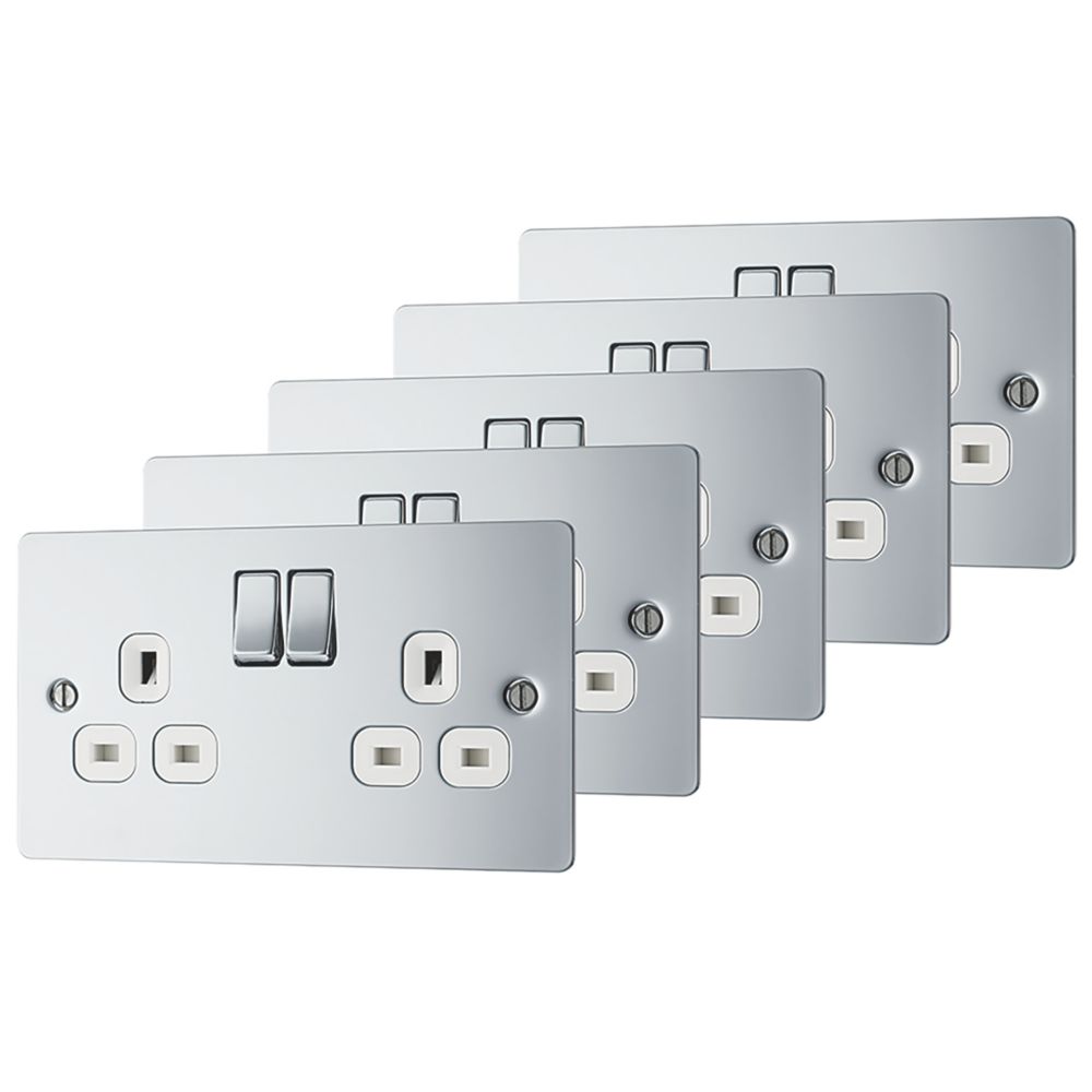 Image of LAP 13A 2-Gang DP Switched Plug Socket Polished Chrome with White Inserts 5 Pack 