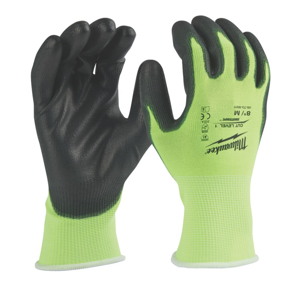 Image of Milwaukee Hi-Vis Cut Level 1/A Gloves Fluorescent Yellow Medium 