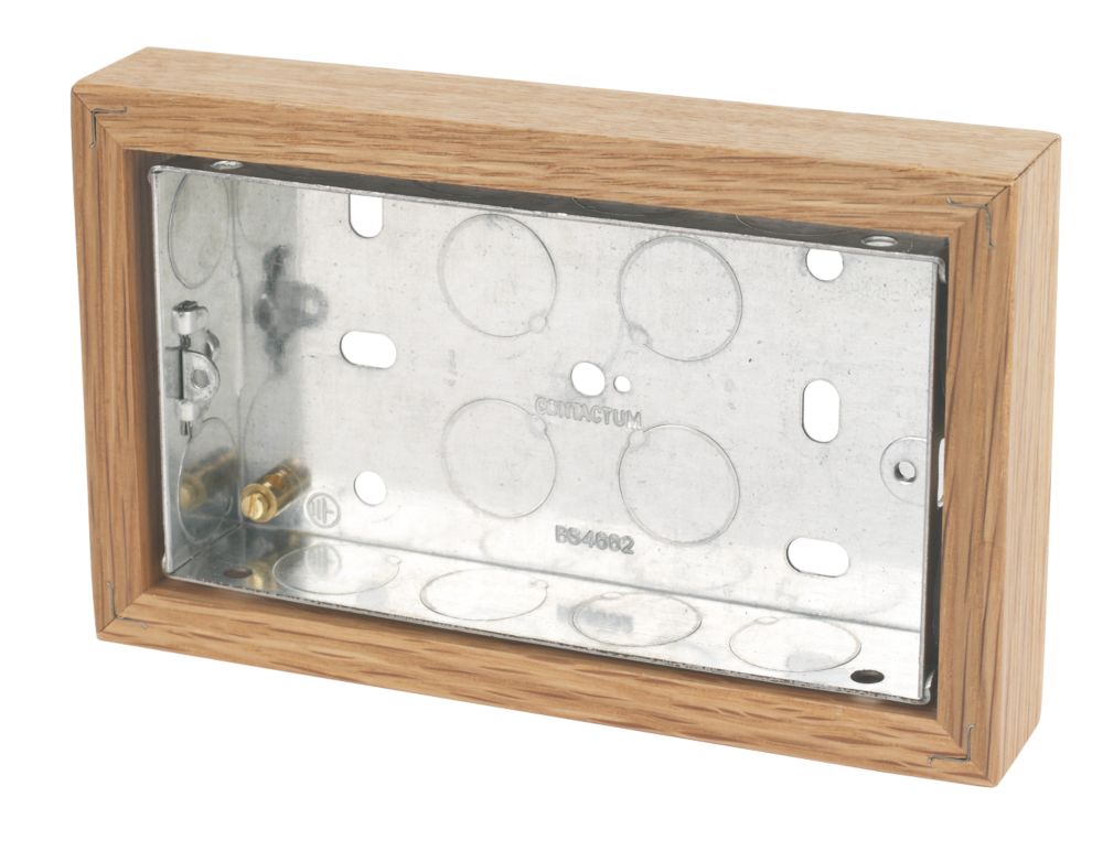 Image of Varilight 2-Gang Surface Pattress Classic Oak Double Wall Box 25mm 