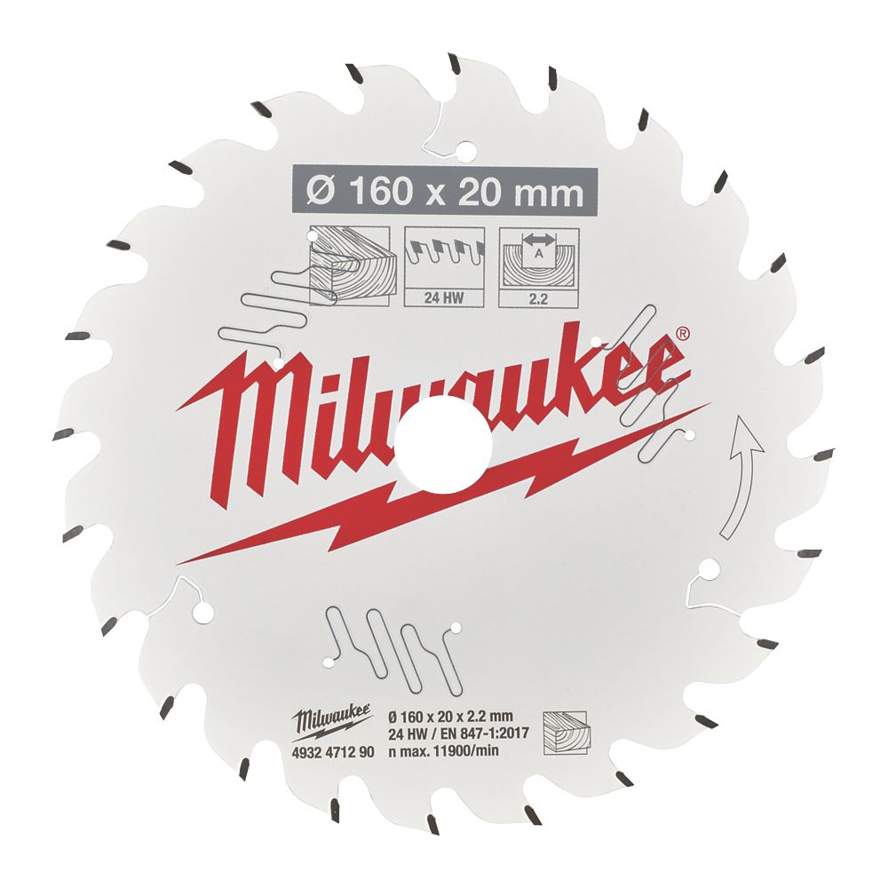Image of Milwaukee Wood Circular Saw Blade 160mm x 20mm 24T 