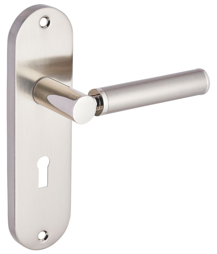 Image of Smith & Locke Lyme Fire Rated Lever Lock Door Handle Pair Chrome / Brushed Nickel 
