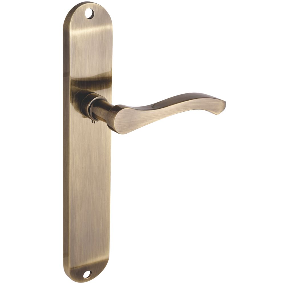 Image of Smith & Locke Bigbury Fire Rated Latch Long Lever Door Handles Pair Antique Brass 