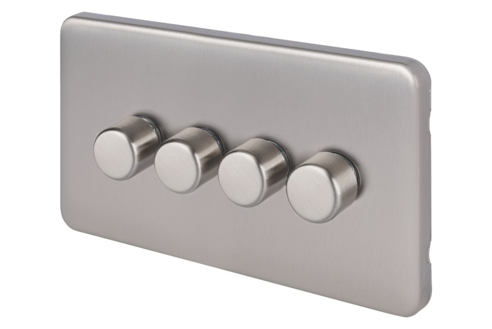 Image of Schneider Electric Lisse Deco 4-Gang 2-Way Dimmer Switch Brushed Stainless Steel 