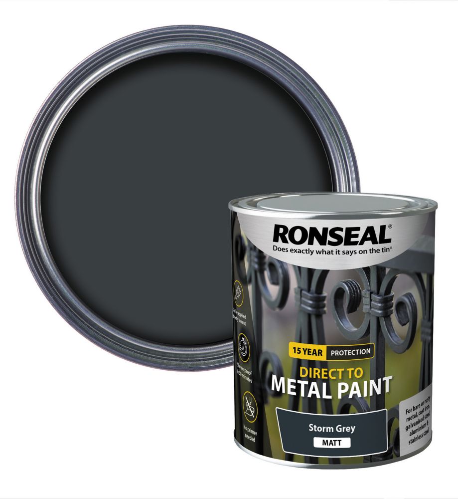 Image of Ronseal Matt Direct to Metal Paint Storm Grey 750ml 