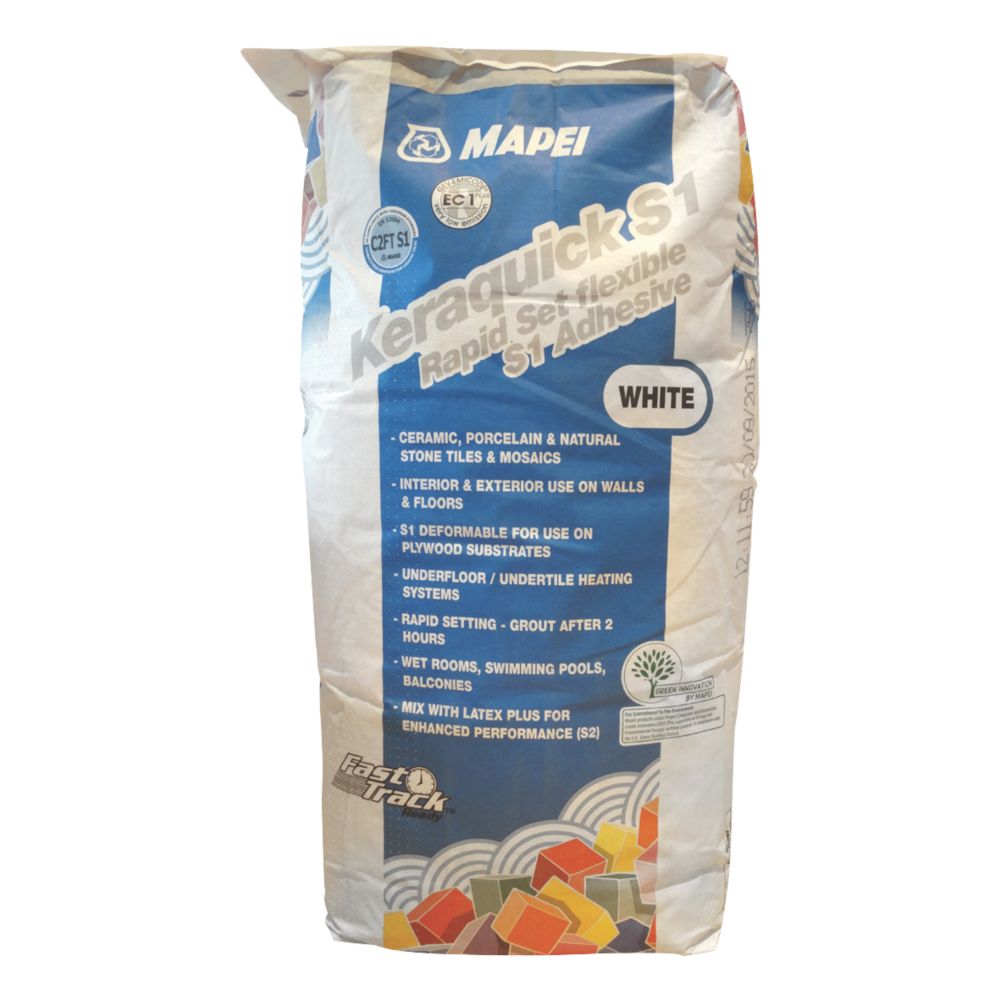 Image of Mapei Keraquick Wall & Floor Rapid-Set Flexible Tile Adhesive White 20kg 