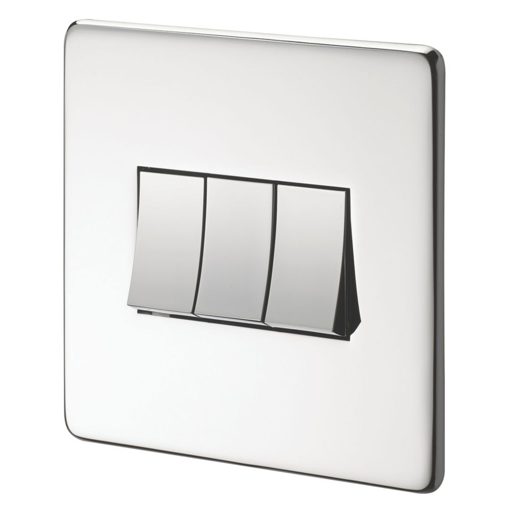 Image of Crabtree Platinum 10AX 3-Gang 2-Way Light Switch Polished Chrome 