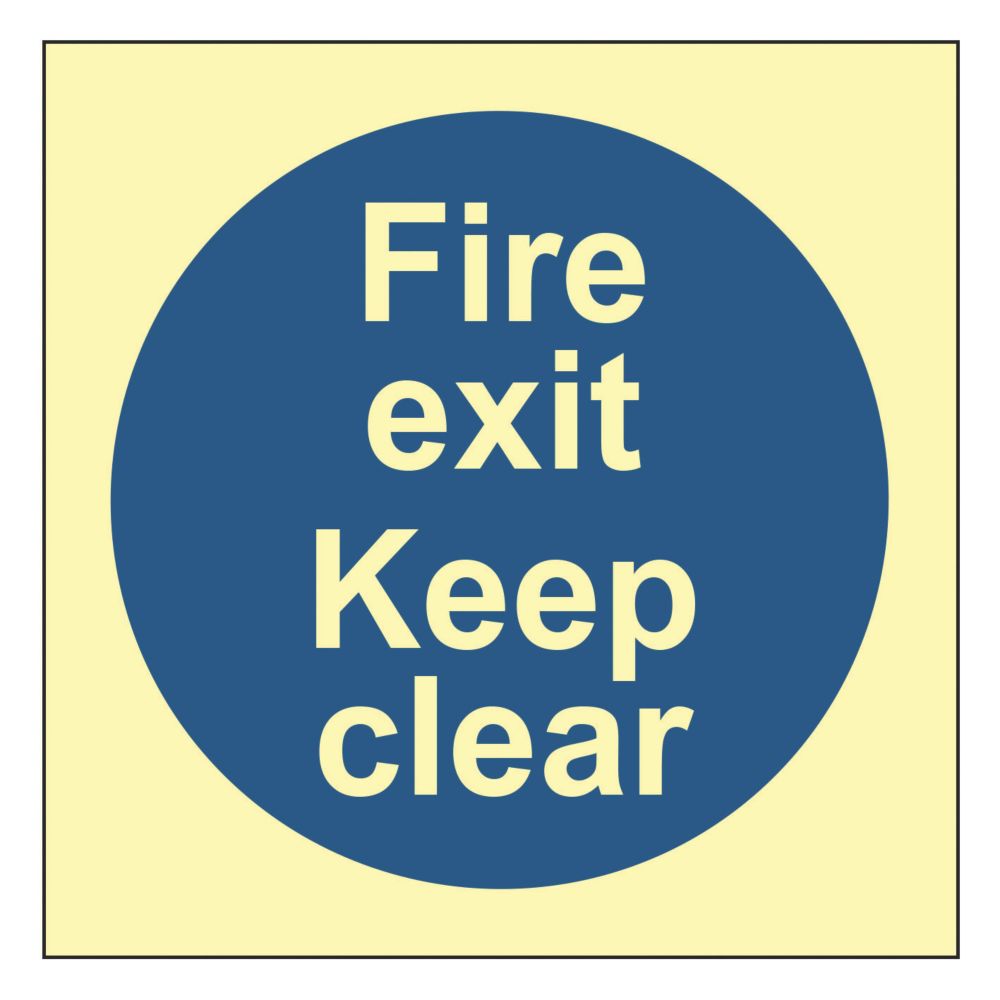 Image of Photoluminescent "Fire Exit Keep Clear" Sign 100mm x 100mm 