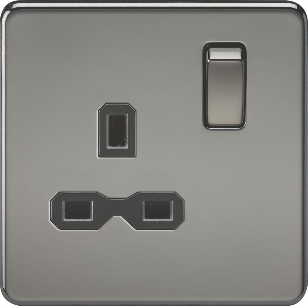 Image of Knightsbridge 13A 1-Gang DP Switched Single Socket Black Nickel with Black Inserts 