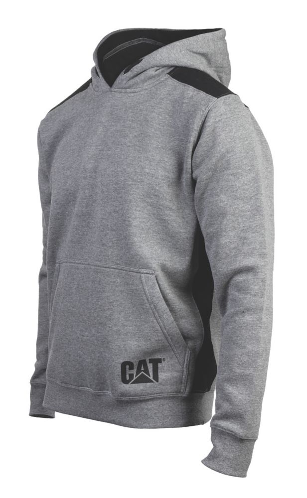 Image of CAT Logo Panel Hooded Sweatshirt Dark Heather Grey Small 34-37" Chest 