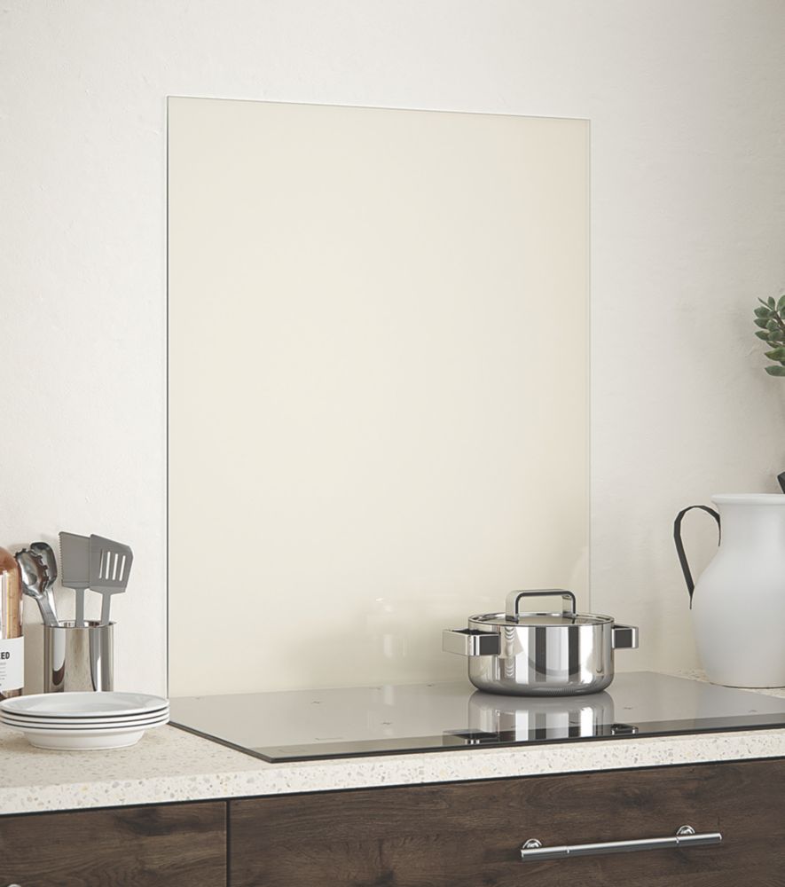 Image of Splashback Cotton Cream Self-Adhesive Glass Kitchen Splashback 600mm x 750mm x 6mm 