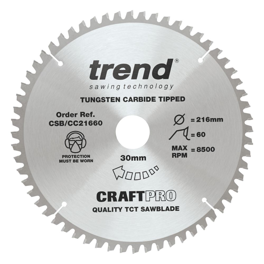 Image of Trend CraftPo CSB/CC21660 Wood Crosscut Circular Saw Blade 216mm x 30mm 60T 