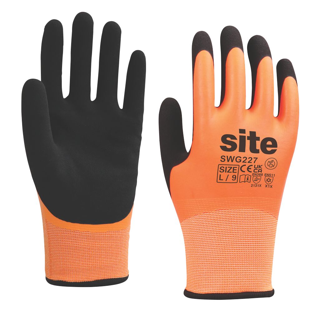 Image of Site SWG227 Thermal Waterproof Gloves Orange/Black Large 