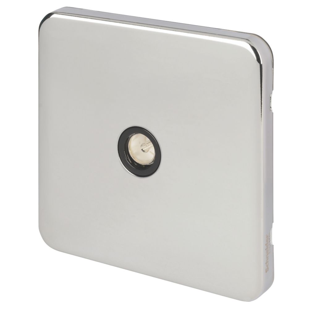 Image of Schneider Electric Lisse Deco 1-Gang Coaxial TV / FM Socket Polished Chrome with Black Inserts 