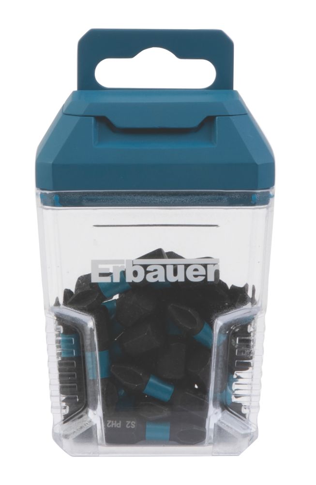 Image of Erbauer 6.35mm 25mm Hex Shank PH2 Impact Screwdriver Bits 30 Pack 