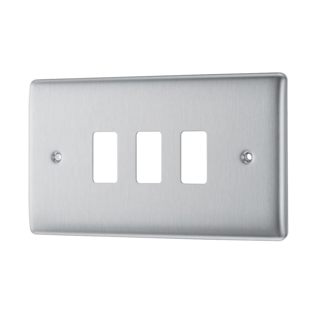 Image of British General Nexus Grid 3-Module Grid Faceplate Brushed Steel 