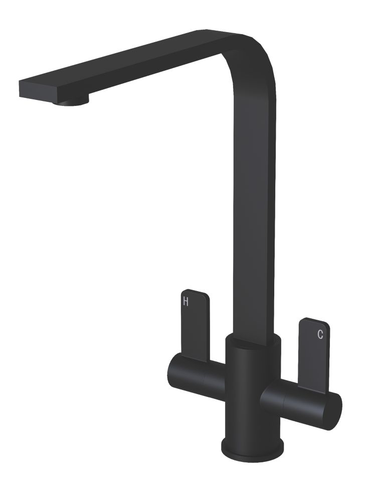 Image of ETAL Stroud Twin Lever Kitchen Mixer Tap Matt Black 